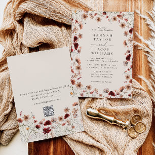 Boho Wildflower Floral QR Code RSVP Wedding Invitation