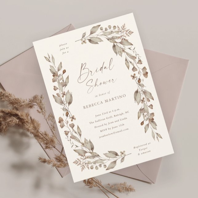 Boho Wildflower Floral Wedding Bridal Shower Invitation (Boho wildflower floral elegant ivory wedding bridal shower invitation.)