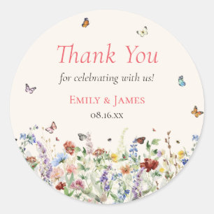 Boho Wildflower Floral Wedding Classic Round Sticker