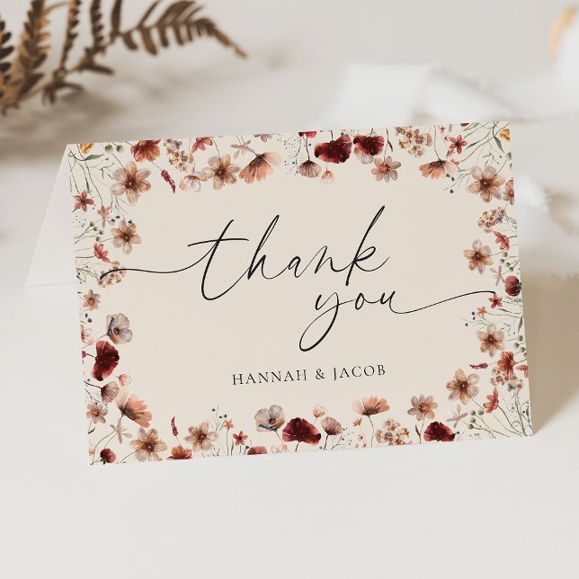 Boho Wildflower Floral Wedding Thank You Card (Creator Uploaded)