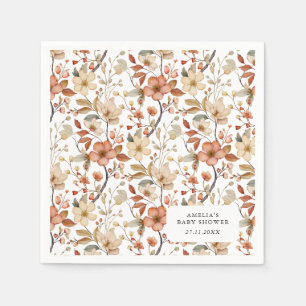 Boho Wildflower Floral White Baby Shower Napkin