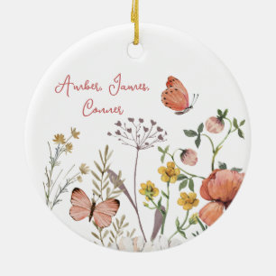 Boho Wildflower Flower Personalised Names Ceramic Ornament