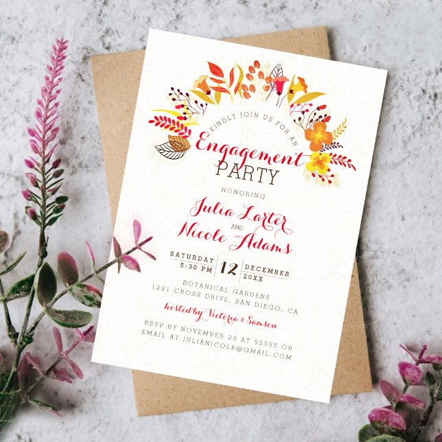 Boho Wildflower Foliage Wedding Engagement Party Invitation (Creator Uploaded)