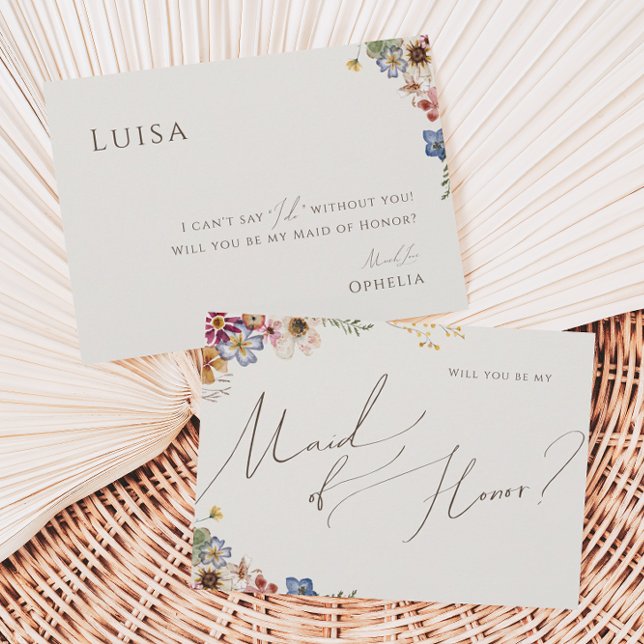 Boho Wildflower Garden | Beige Maid of Honour Card (Creator Uploaded)