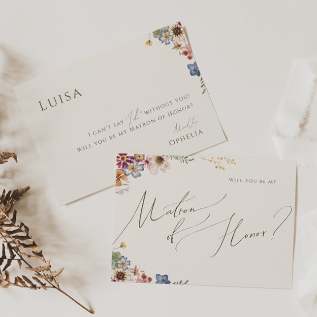 Boho Wildflower Garden Beige Matron of Honour Card (Creator Uploaded)