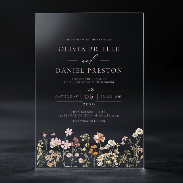 Boho Wildflower Garden Blush Pink Wedding Acrylic Invitations (Creator Uploaded)