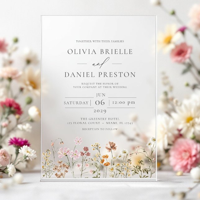 Boho Wildflower Garden Charcoal Grey Wedding Acrylic Invitations (Creator Uploaded)