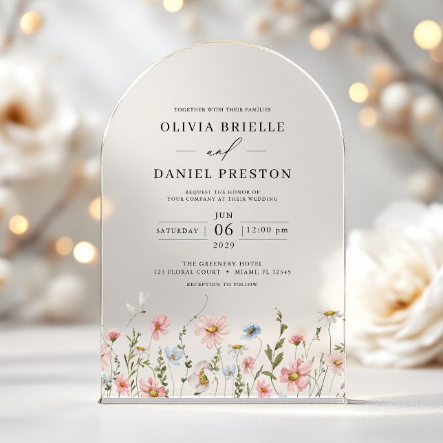 Boho Wildflower Garden Floral Wedding Acrylic Invitations (Creator Uploaded)