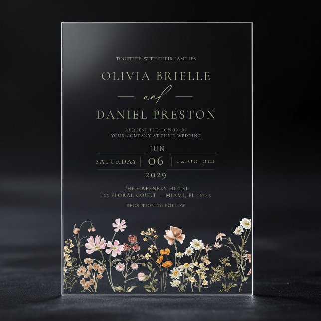 Boho Wildflower Garden Sage Green Wedding Acrylic Invitations (Creator Uploaded)