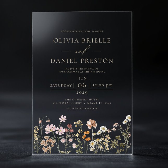 Boho Wildflower Garden Taupe Wedding Acrylic Invitations (Creator Uploaded)