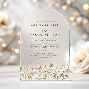Boho Wildflower Garden Wedding Acrylic Invitations