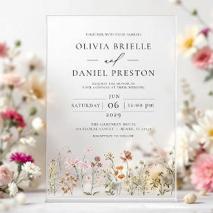 Boho Wildflower Garden Wedding Acrylic Invitations