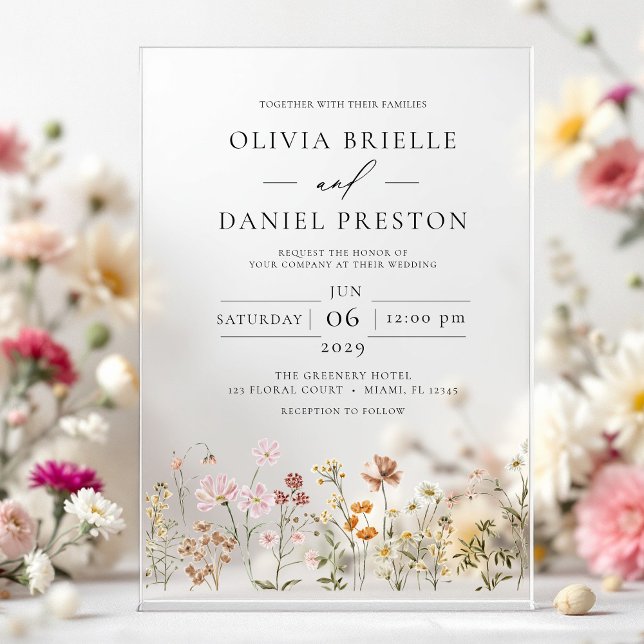 Boho Wildflower Garden Wedding Acrylic Invitations (Creator Uploaded)