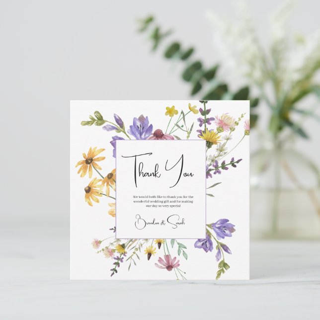 Boho Wildflower Garden Wedding Thank You Card (Standing Front)