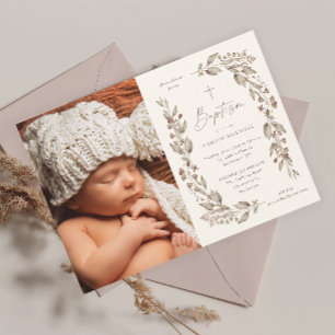 Boho Wildflower Gender Neutral Photo Baptism Invitation