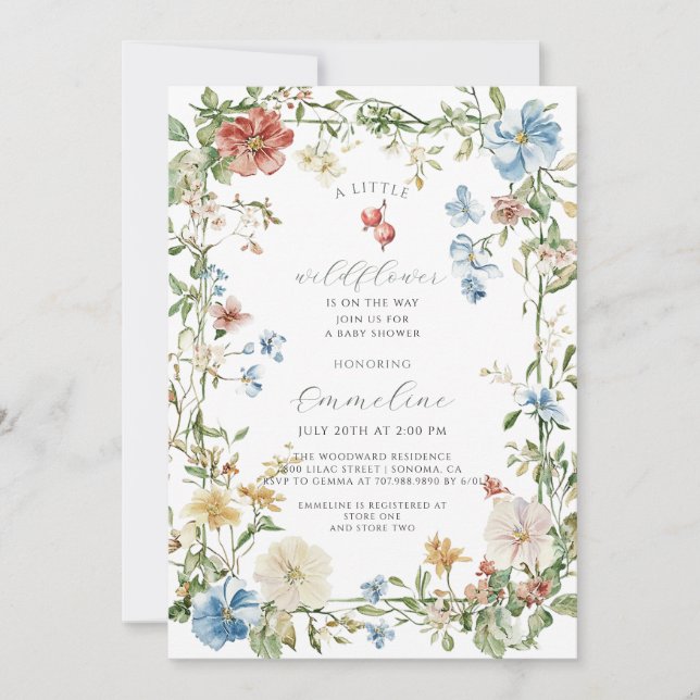 Boho Wildflower Girl Baby In Bloom Baby Shower Invitation (Front)