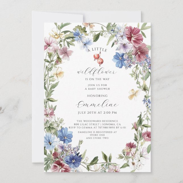 Boho Wildflower Girl Baby In Bloom Baby Shower Invitation (Front)