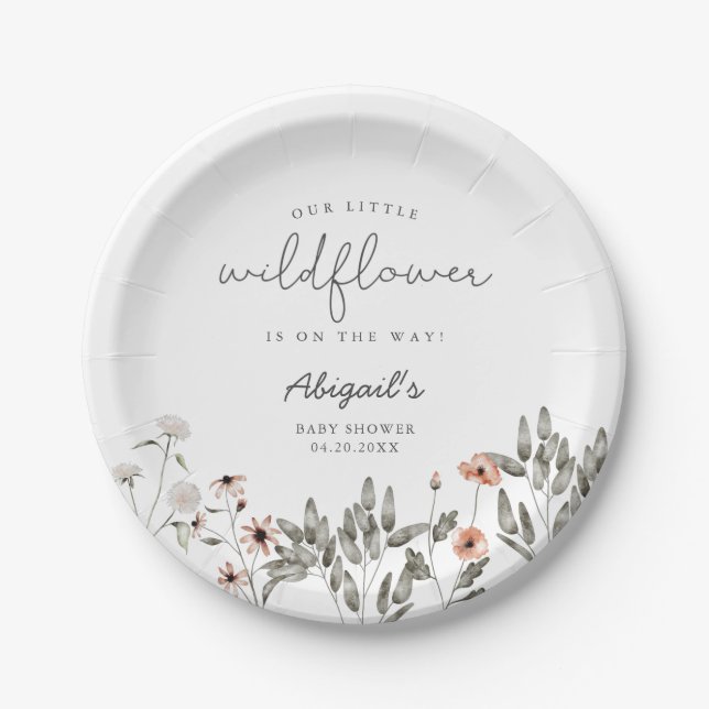 Boho Wildflower Girl Baby Shower Paper Plate (Front)