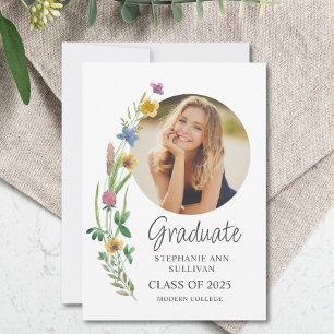 Boho Wildflower Girl Photo College Graduation Announcement