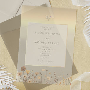 Boho Wildflower Gold Wedding Acrylic Invitations