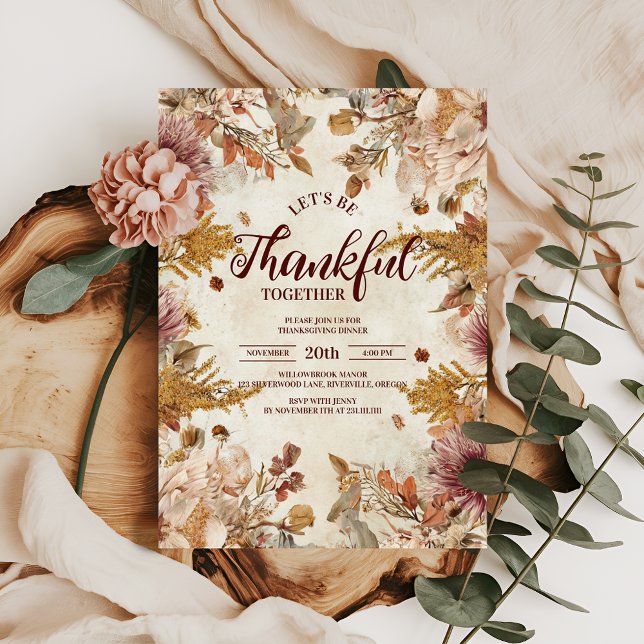 Boho Wildflower Harvest Thanksgiving Dinner Invitation (Creator Uploaded)