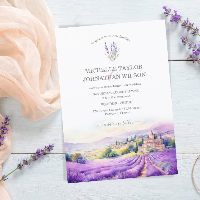 Boho Wildflower Lavender Purple Violet Floral Invitation (lavender fields watercolor provence)