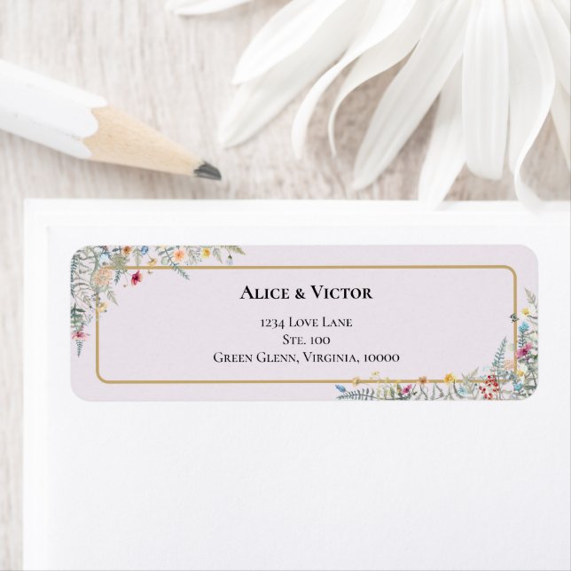 Boho Wildflower Lavender Wedding Return Address Label (Insitu)