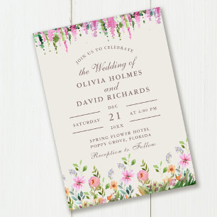 Boho Wildflower Meadow and Acacia Wedding Invitation