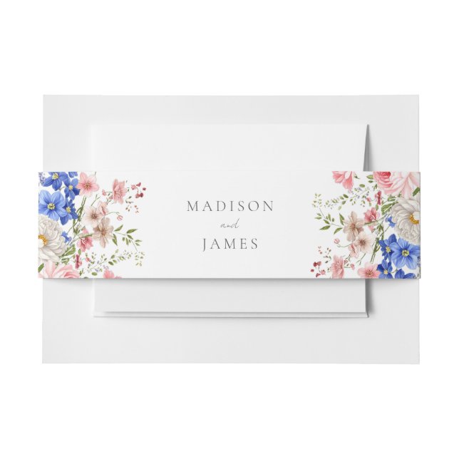 Boho Wildflower Minimalist Floral Wedding Invitation Belly Band (Front Example)