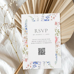 Boho Wildflower Minimalist Floral Wedding RSVP Card