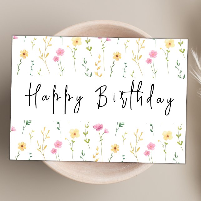 Boho Wildflower Modern Watercolor Happy Birthday Card (Creator Uploaded)