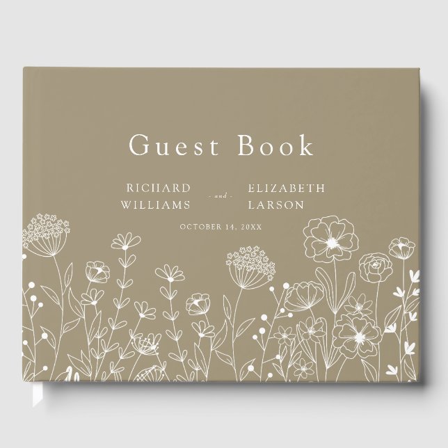 Boho Wildflower Modern Watercolor Wedding Guest Book (Front)
