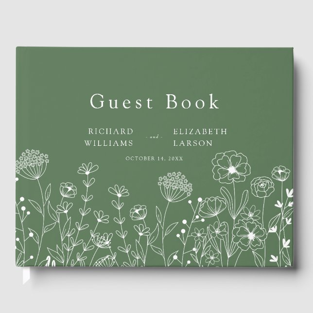 Boho Wildflower Modern Watercolor Wedding Guest Book (Front)