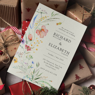 Boho Wildflower Modern Watercolor Wedding Invitation
