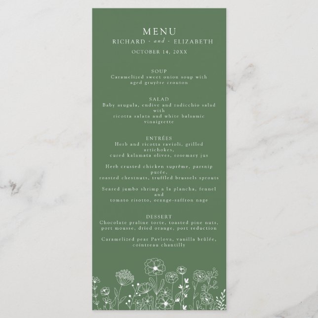 Boho Wildflower Modern Watercolor Wedding Menu (Front)