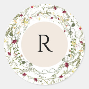 Boho Wildflower Monogram Round Envelope Seal