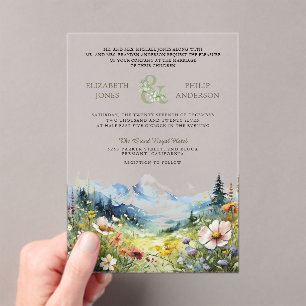 Boho Wildflower Mountain Meadow Wedding Acrylic Invitations
