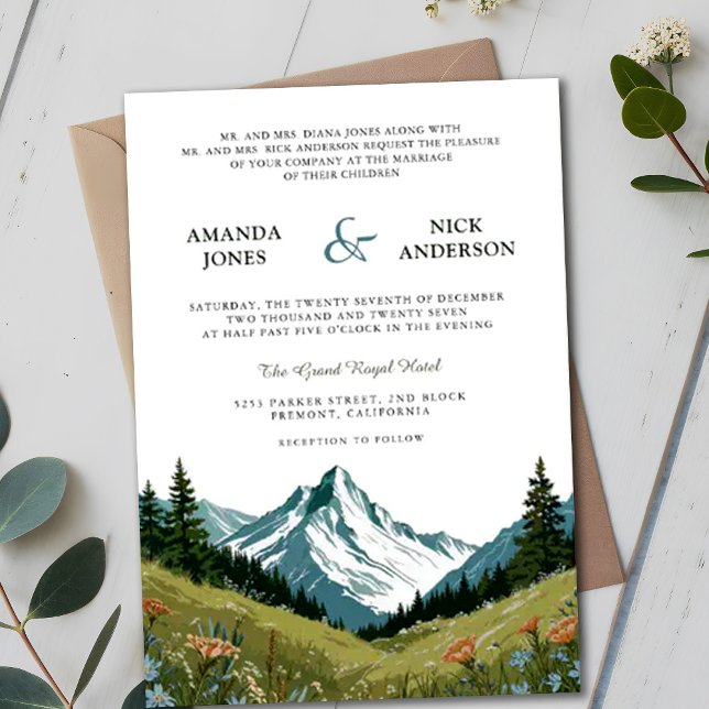 Boho Wildflower Mountain Meadow Wedding Invitation (Creator Uploaded)