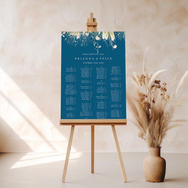 Boho Wildflower Navy Alphabetical Seating Chart (Creator Uploaded)