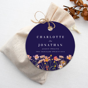 Boho Wildflower Navy Blue Wedding Thank You Favour Tags