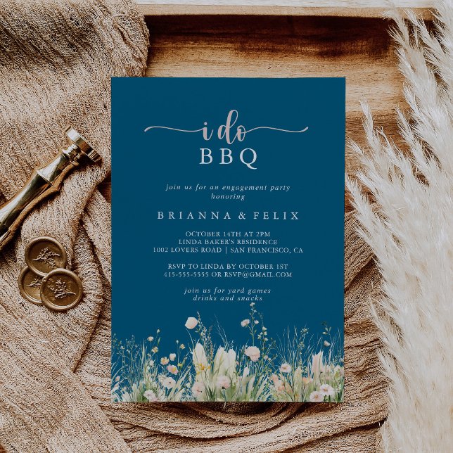 Boho Wildflower Navy I Do BBQ Engagement Party  Invitation (Creator Uploaded)