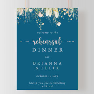 Boho Wildflower Navy Rehearsal Dinner Welcome  Poster