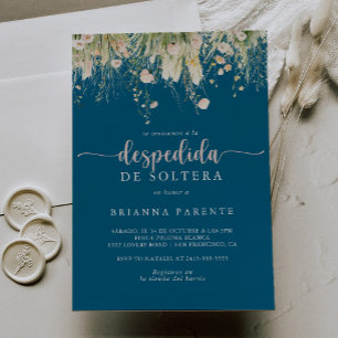 Boho Wildflower Navy Spanish Bridal Shower  Invitation