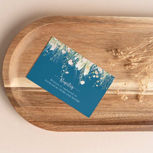Boho Wildflower Navy Wedding Gift Registry  Enclosure Card (Creator Uploaded)