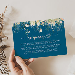 Boho Wildflower Navy Wedding Recipe Request Enclosure Card