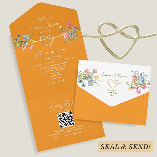 Boho Wildflower Orange Wedding All In One Invitation (Creator Uploaded)
