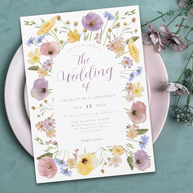 Boho Wildflower Pastel Wedding Invitation (Elegant boho wildflower pastel wedding invitation )