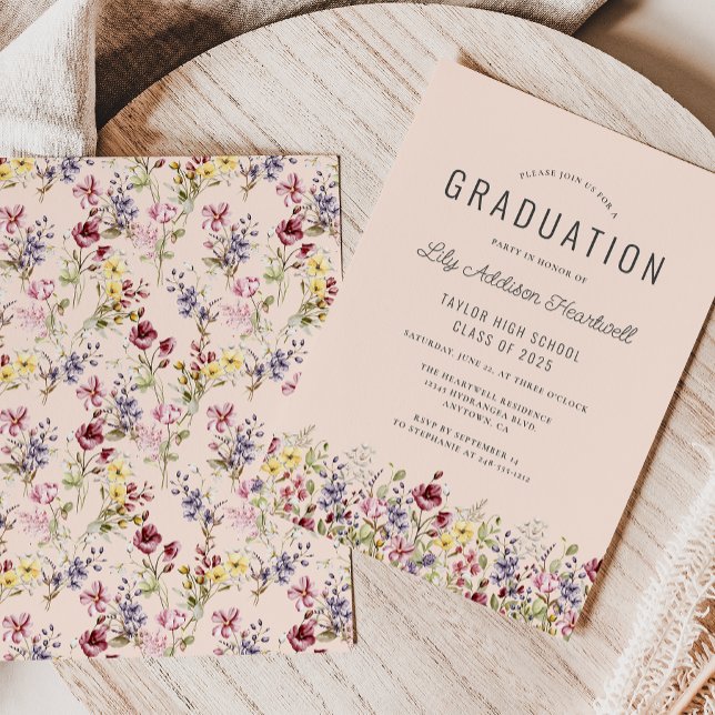 Boho Wildflower Pattern Blush Graduation Party Invitation (Creator Uploaded)