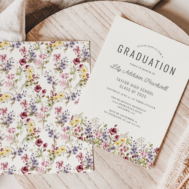 Boho Wildflower Pattern Ivory Graduation Party Invitation (Creator Uploaded)