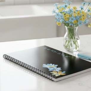 Boho Wildflower Personalized Black Gift for Her Notebook